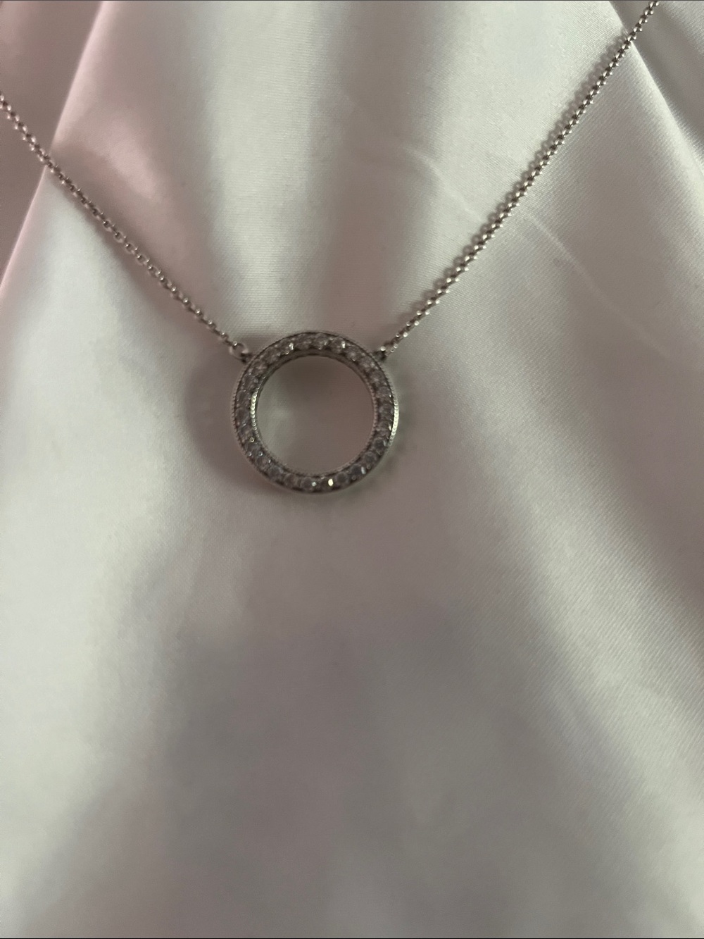 Pandora Sterling Silver Circle Pendant Necklace with Clear Crystals - Picture 4 of 8